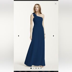 David’s Bridal Elegant One-Shoulder Blue Dress 16